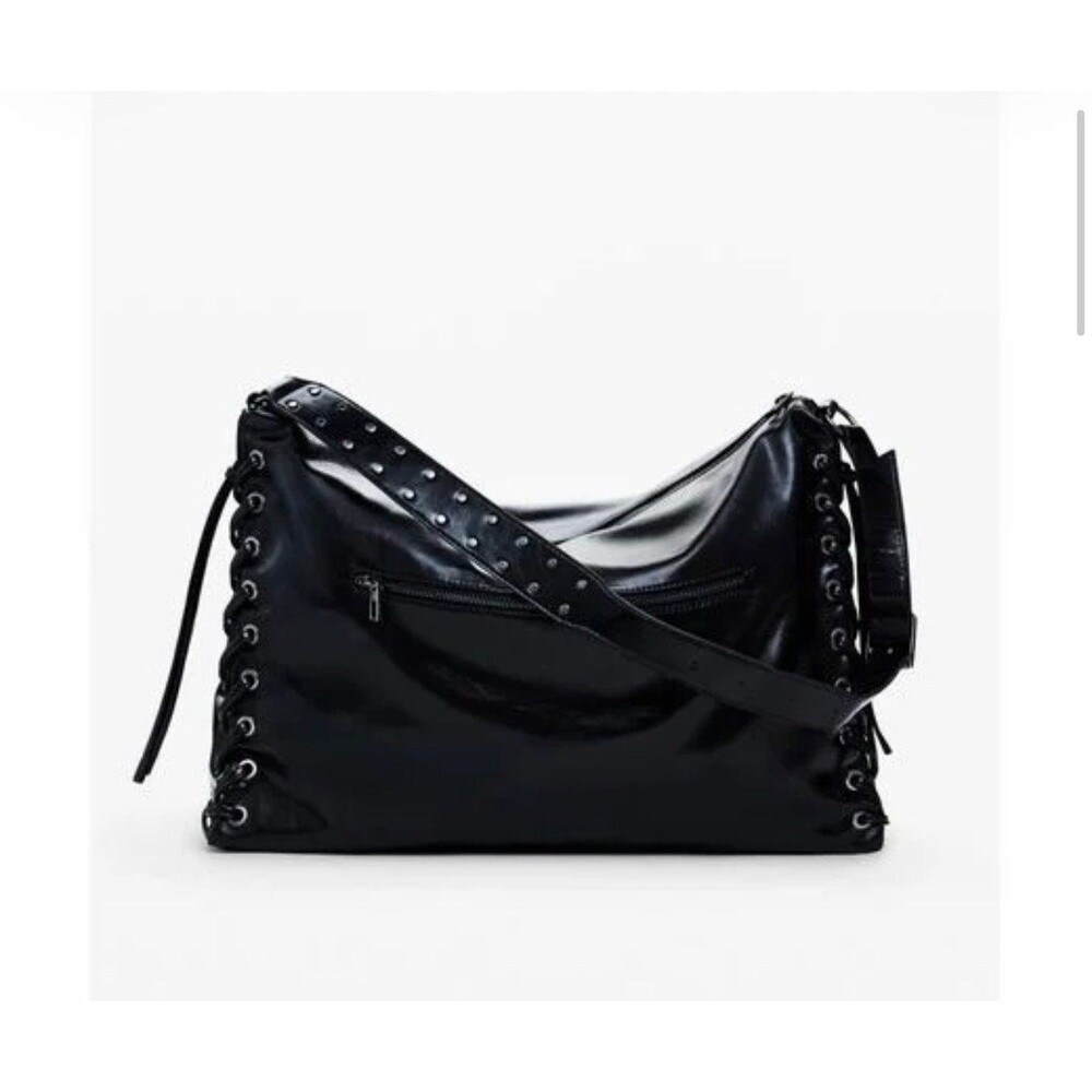 Desigual Large shiny braided bag in black